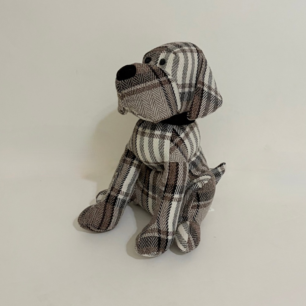 Cottagecore Weighted Tweed Plaid Dog Doorstop Country Cottage Fall Decor 11"